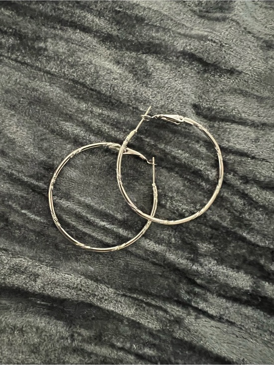 Jewelry - Silver-Tone Textured Hoop Earrings - Women Jewelry